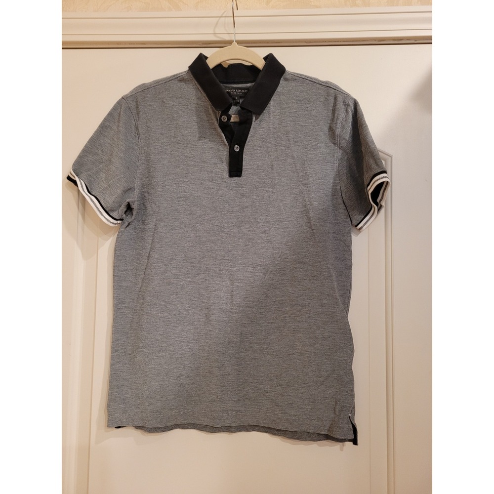 Banana Republic Core Temp Polo Shirt Mens Small Gray Black Tipped Short Sleeve